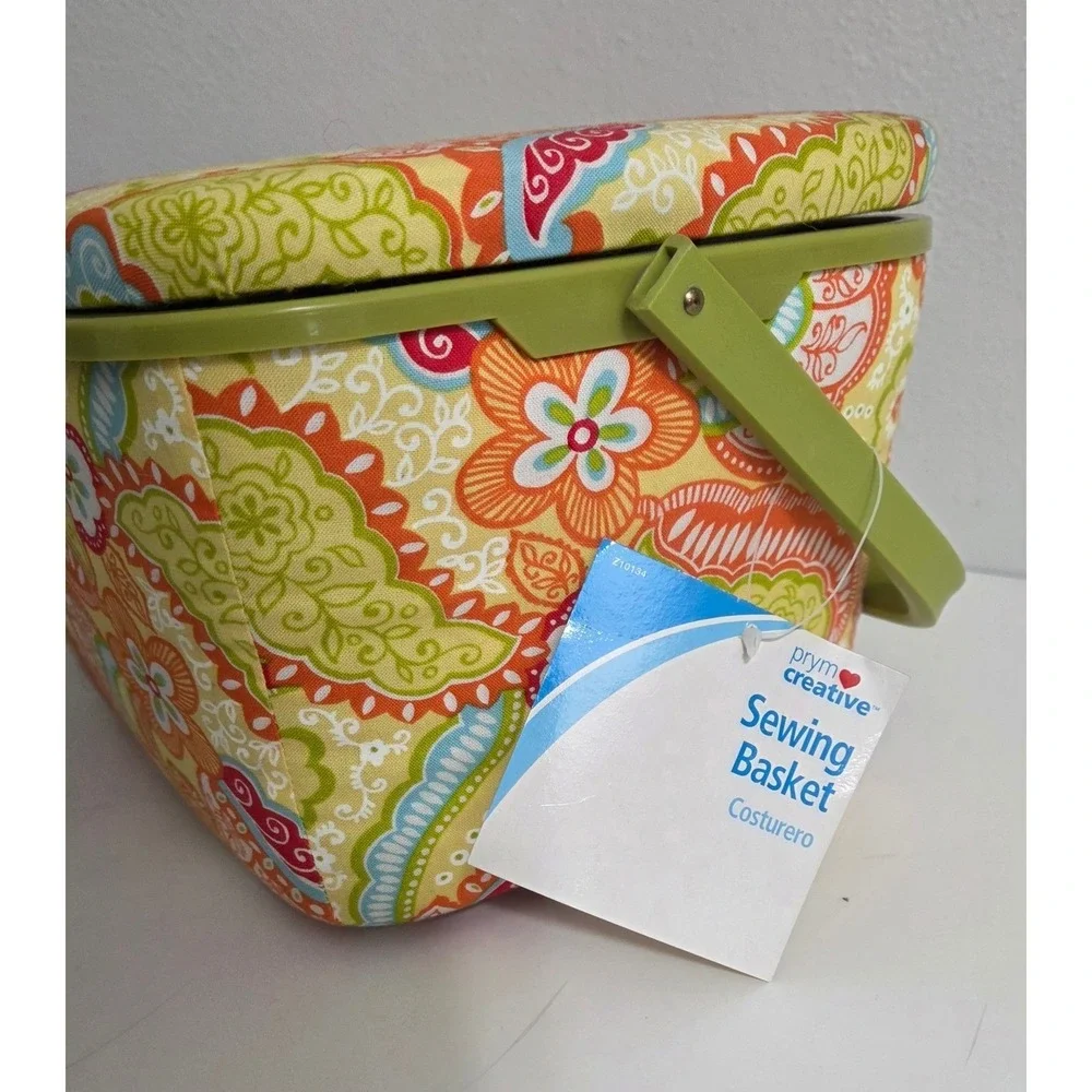 Prym Creative Sewing Basket Floral Paisley Print Storage Box with Tray NWT